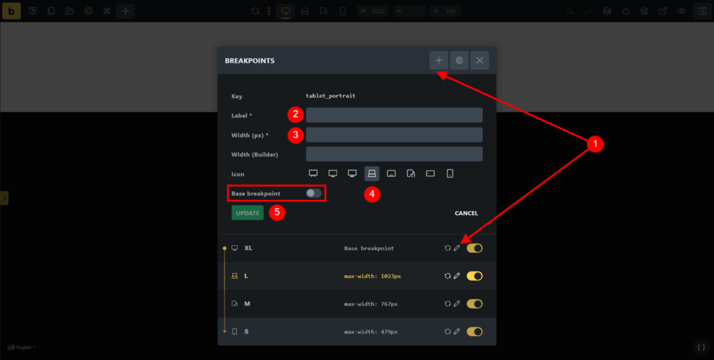 How to Use Minimal Breakpoints to Cover Most Devices in Bricks Builder? • Bricksism Breakpoint Add or Edit in Bricks Builder - Bricksism